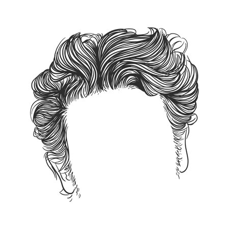 Vector hand-drawn illustration of a woman's hairstyle. Black and white.のイラスト素材