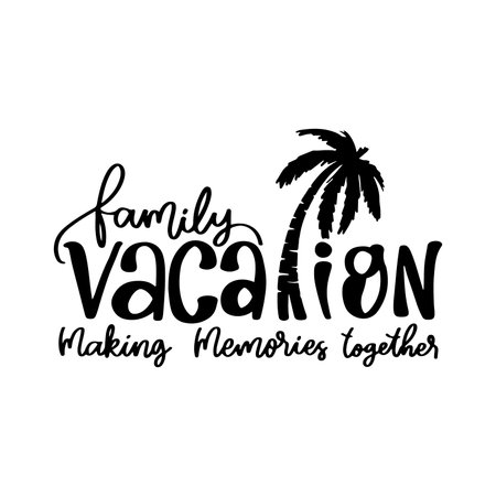 Vacation lettering card with palm tree. Hand drawn calligraphy.のイラスト素材