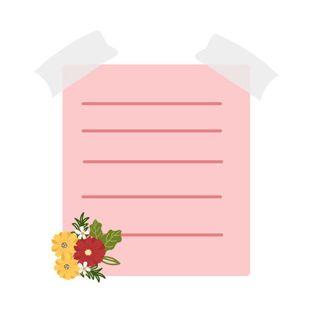 Flower and note paper isolated on white background. Vector illustration.のイラスト素材