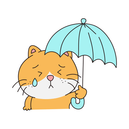 Cute cat with umbrella. Vector illustration in doodle style.のイラスト素材