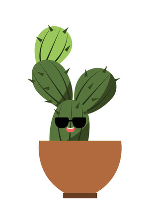 Cute cactus with sunglasses in a pot. Vector flat illustration.のイラスト素材