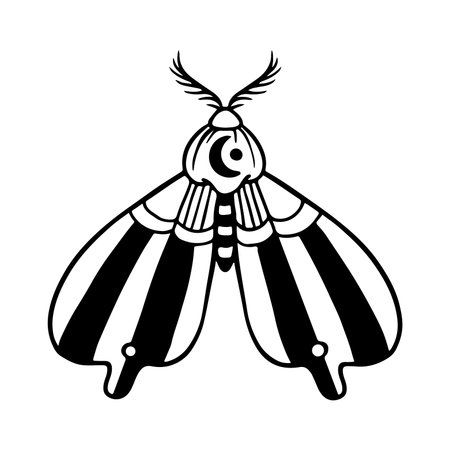 Black and white moth isolated on a white background. Vector illustration.のイラスト素材