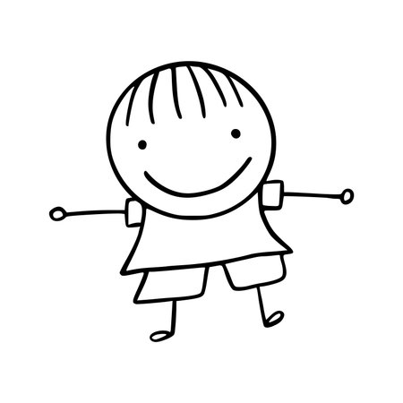 hand drawing cartoon character happy boy vector illustration doodle line artのイラスト素材