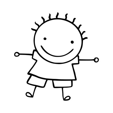 cute little boy with hands up character vector illustration designiconiconのイラスト素材