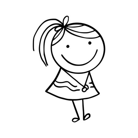 cute little girl with ponytail in dress, vector illustration designのイラスト素材