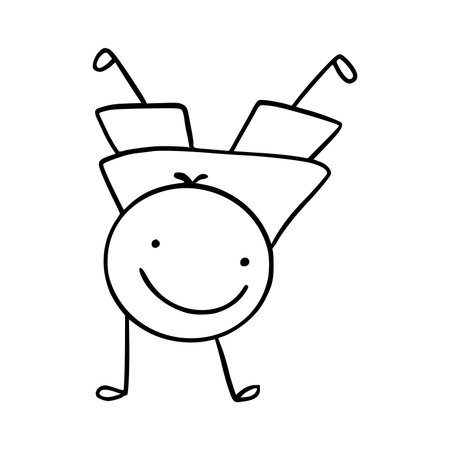 Cartoon stickman drawing conceptual illustration of happy man with raised hands.のイラスト素材