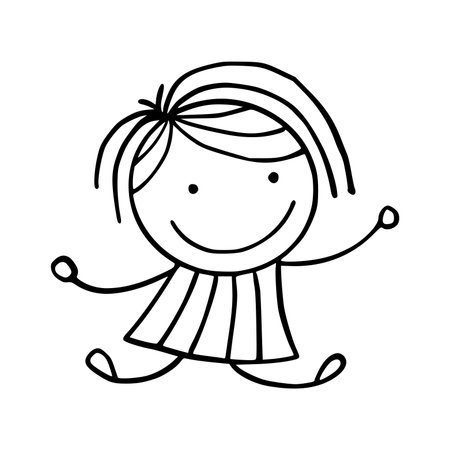 cute little girl with scarf character vector illustration designicon line styleのイラスト素材