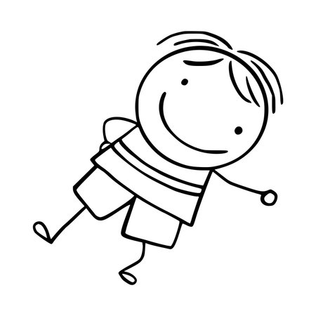 hand drawing cartoon character happy kids playing vector illustration line and fill styleのイラスト素材