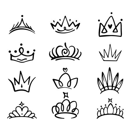 Crown doodle icon set. Hand drawn vector illustration.のイラスト素材