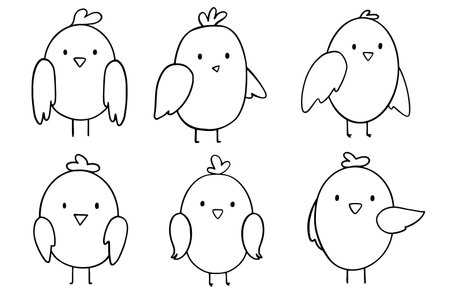 Set of cute chicks. Vector illustration in doodle style.のイラスト素材