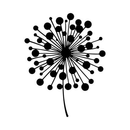 Black dandelion flower silhouette isolated on white background. Vector illustration.のイラスト素材