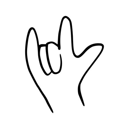 hand with rock and roll gesture icon over white background, line style, vector illustrationのイラスト素材