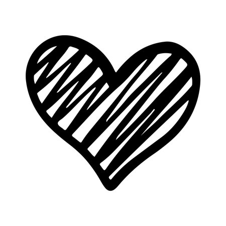 Hand drawn doodle heart. Black and white vector illustration.のイラスト素材