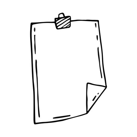 Vector hand drawn doodle illustration of a sheet of paper with a clip.のイラスト素材
