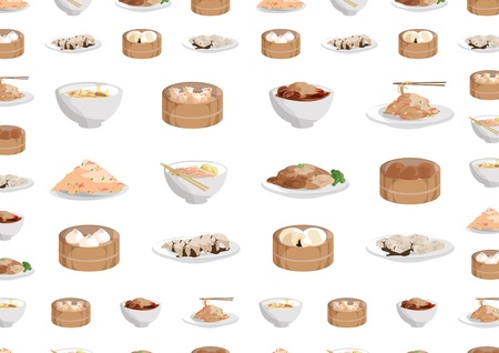 12 chinese food objects,Buns, steamed buns, steamed dumplings, noodles, soup, fried rice Dousha Baoのイラスト素材
