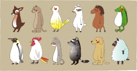 Cute standing animals look to the frontのイラスト素材