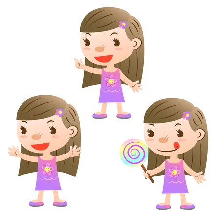 cute girl with lollipop and open arms and pointingのイラスト素材