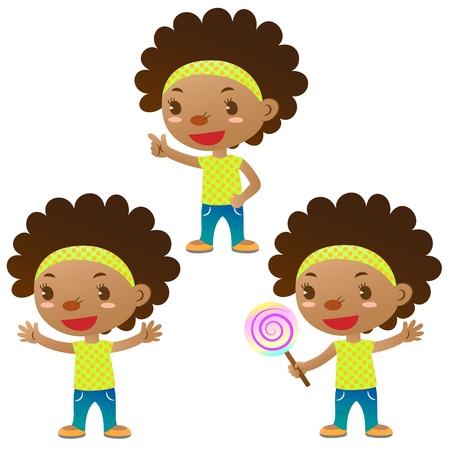 cute black girl showing,pointing and holding a lollipopのイラスト素材