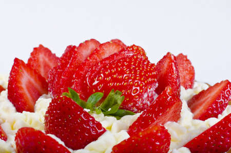 Fresh summery strawberry cake with white creamの写真素材