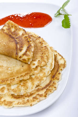 One can enjoy pancake with apples, tomatoes, applesauce, compote, jams or decent fillings etc.の写真素材