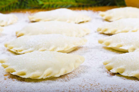 Piroggen (Pierogi) are full paste parcels or also meat pies from noodle dough.の写真素材