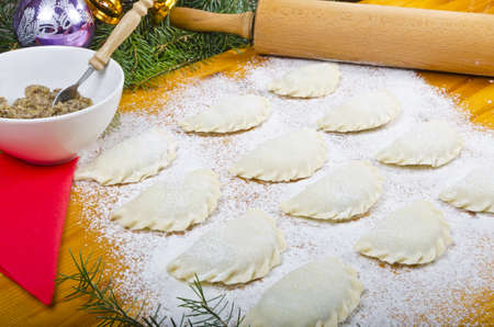 Piroggen (Pierogi) are full paste parcels or also meat pies from noodle dough.の写真素材
