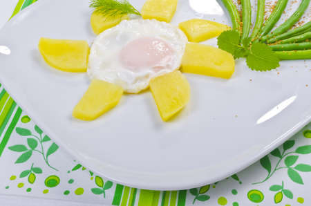French beans as addition vegetables together with some Parmesan and eggsの写真素材