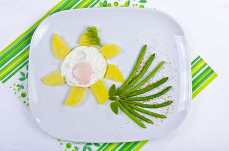 French beans as addition vegetables together with some Parmesan and eggsの写真素材
