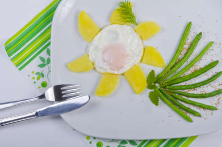 French beans as addition vegetables together with some Parmesan and eggsの写真素材