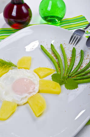 French beans as addition vegetables together with some Parmesan and eggsの写真素材