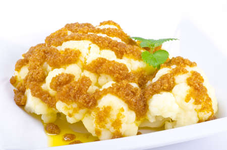 fresh cauliflower with butter and breadcrumbsの写真素材