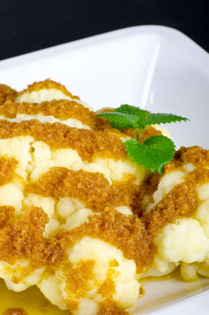 fresh cauliflower with butter and breadcrumbsの写真素材