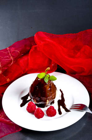 poire belle helene and kaffeの写真素材