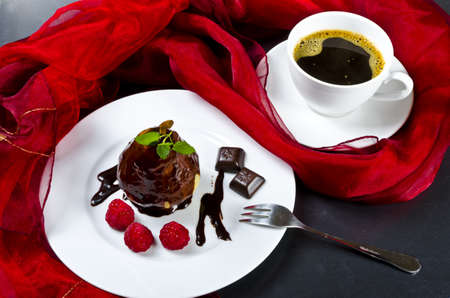 poire belle helene and kaffeの写真素材