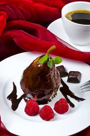poire belle helene and kaffeの写真素材