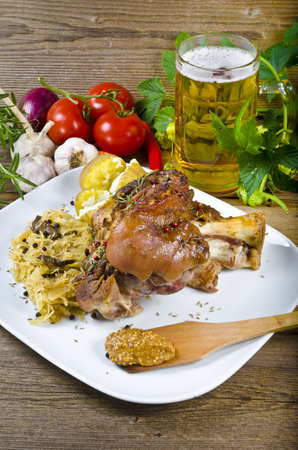 Roasted pork knuckle. Ham and bacon are popular foods in the west, and their consumption has increased with industrialisation.の写真素材
