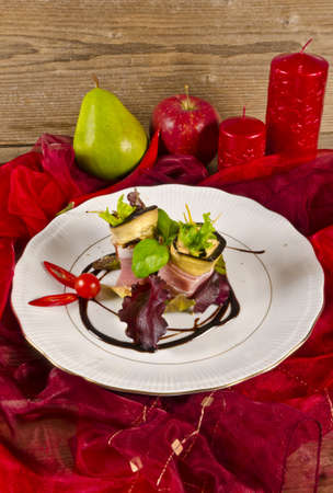 Aubergine beefs olive with Parma hamの写真素材