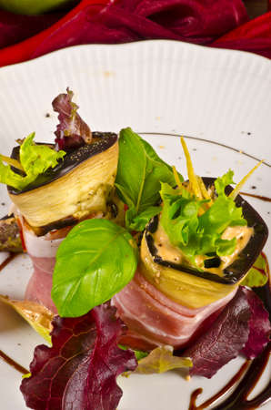 Aubergine beefs olive with Parma hamの写真素材