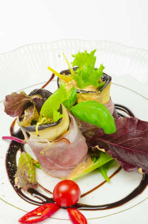 Aubergine beefs olive with Parma hamの写真素材