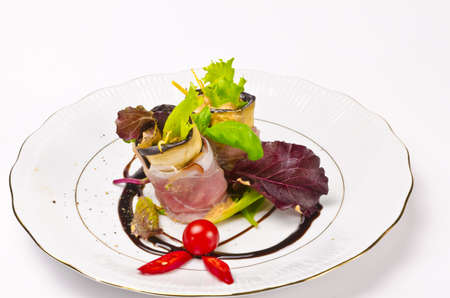 Aubergine beefs olive with Parma hamの写真素材