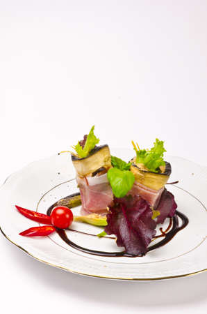 Aubergine beefs olive with Parma hamの写真素材