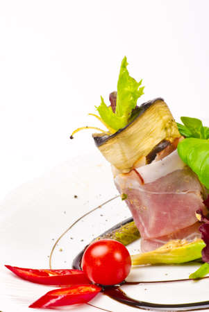 Aubergine beefs olive with Parma hamの写真素材