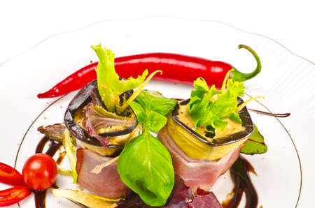 Aubergine beefs olive with Parma hamの写真素材
