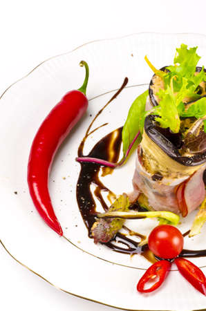 Aubergine beefs olive with Parma hamの写真素材