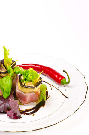 Aubergine beefs olive with Parma hamの写真素材