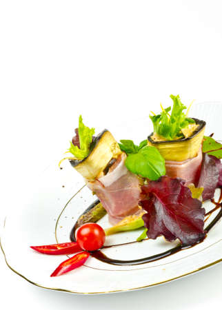 Aubergine beefs olive with Parma hamの写真素材