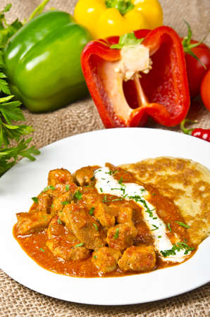 Ungarische Gulasch mit Kartoffelpufferの写真素材