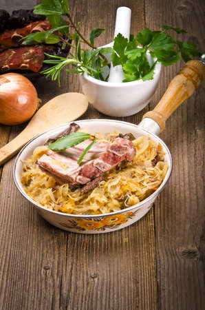 Sauerkraut with smoked meatの写真素材