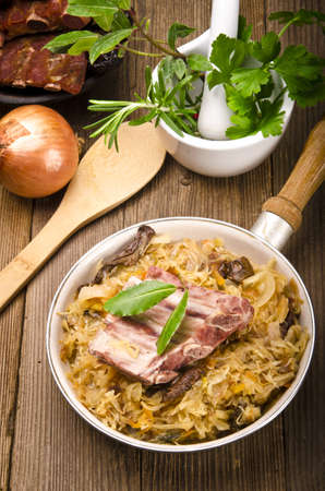 Sauerkraut in Polish kind with smoked meatの写真素材