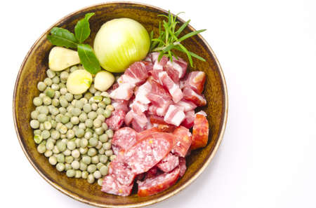 pea soup and ingredientsの写真素材